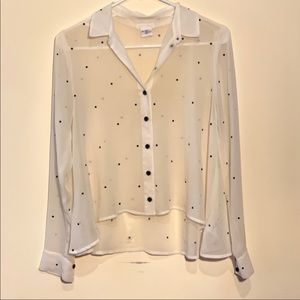 Sheer polka dot jeweled button up